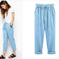 Plus Size Solid Color Elastic Waist Loose Cropped Trousers