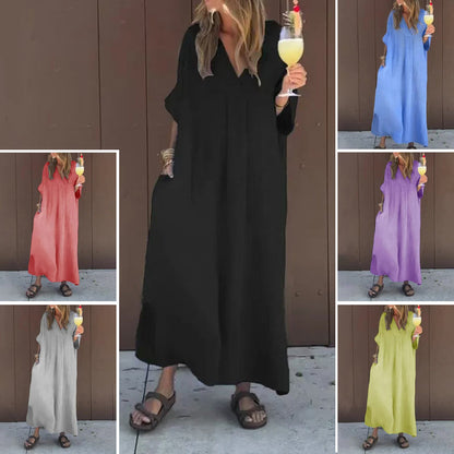 Lässiges Kleid mit fließendem V-Ausschnitt für Frauen🥰🌸Spannende Auswahlmöglichkeiten