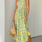 Women's 2023 Sommer böhmische eine Schulter ärmellos Smocked Rüschen gestaffelt Strand Maxi Sonne Kleid