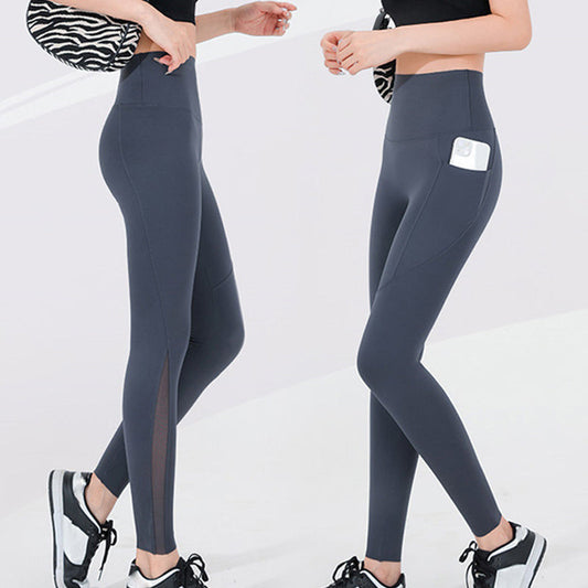 Damen-Mesh-Leggings mit hoher Taille und Seitentasche – Bauchkontrolle und Po-Lifting