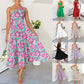 Women's 2023 Sommer böhmische eine Schulter ärmellos Smocked Rüschen gestaffelt Strand Maxi Sonne Kleid