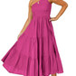 Women's 2023 Sommer böhmische eine Schulter ärmellos Smocked Rüschen gestaffelt Strand Maxi Sonne Kleid
