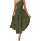 Women's 2023 Sommer böhmische eine Schulter ärmellos Smocked Rüschen gestaffelt Strand Maxi Sonne Kleid