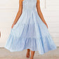 Women's 2023 Sommer böhmische eine Schulter ärmellos Smocked Rüschen gestaffelt Strand Maxi Sonne Kleid