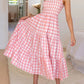 Women's 2023 Sommer böhmische eine Schulter ärmellos Smocked Rüschen gestaffelt Strand Maxi Sonne Kleid