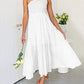 Women's 2023 Sommer böhmische eine Schulter ärmellos Smocked Rüschen gestaffelt Strand Maxi Sonne Kleid