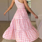 Women's 2023 Sommer böhmische eine Schulter ärmellos Smocked Rüschen gestaffelt Strand Maxi Sonne Kleid