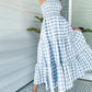 Women's 2023 Sommer böhmische eine Schulter ärmellos Smocked Rüschen gestaffelt Strand Maxi Sonne Kleid